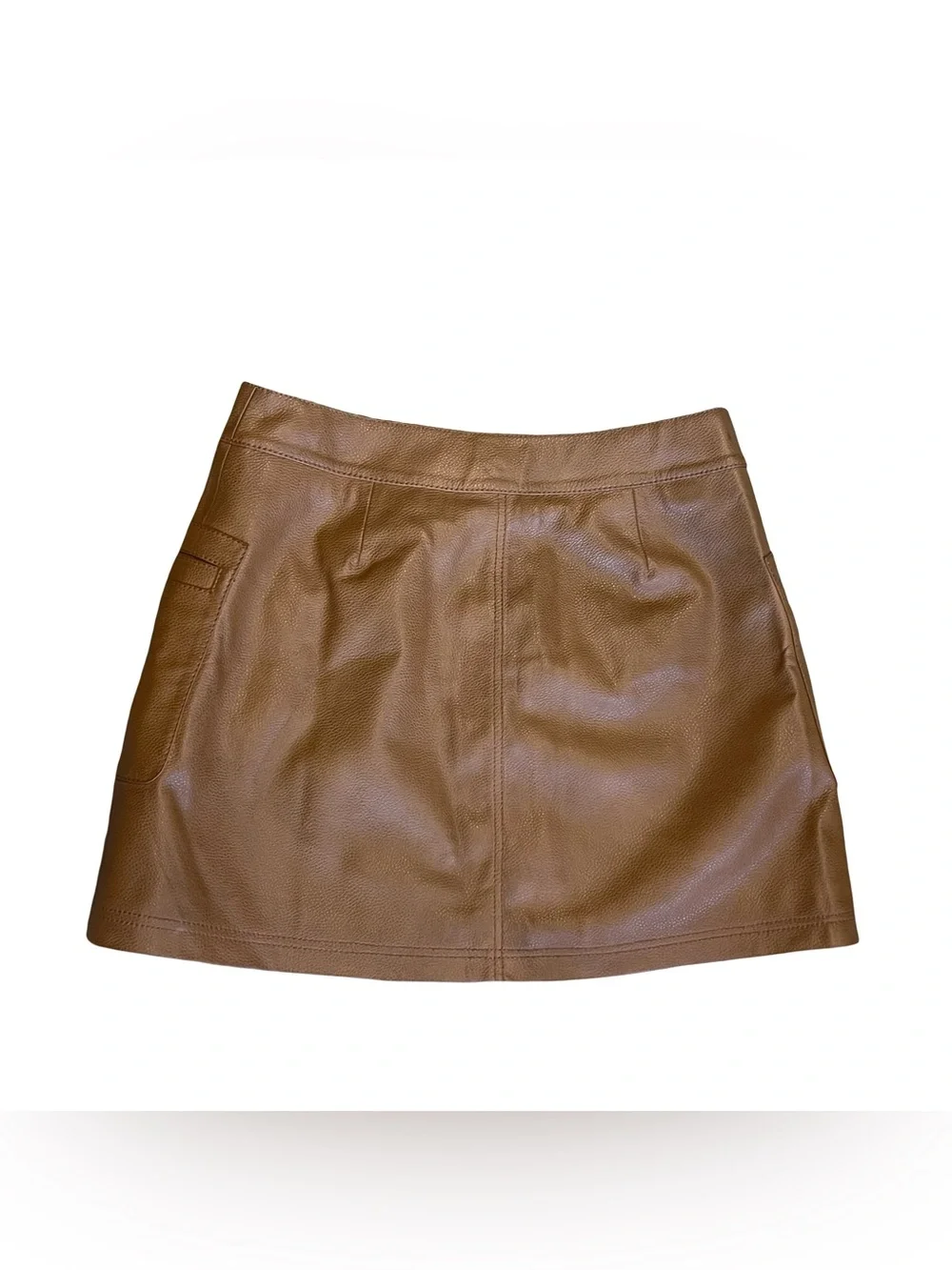 Free People Women’s Sz 8 Tan Faux Leather Mini Skirt Copper A-Line